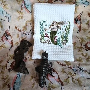 MERMAID Bundle Dish Beach Coastal Bathroom Hand Towel Cast Iron Hooks Seahorse